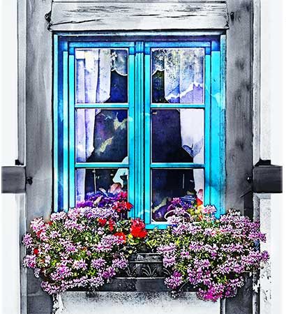 Fenêtres sur mesure avec encadrement bleu